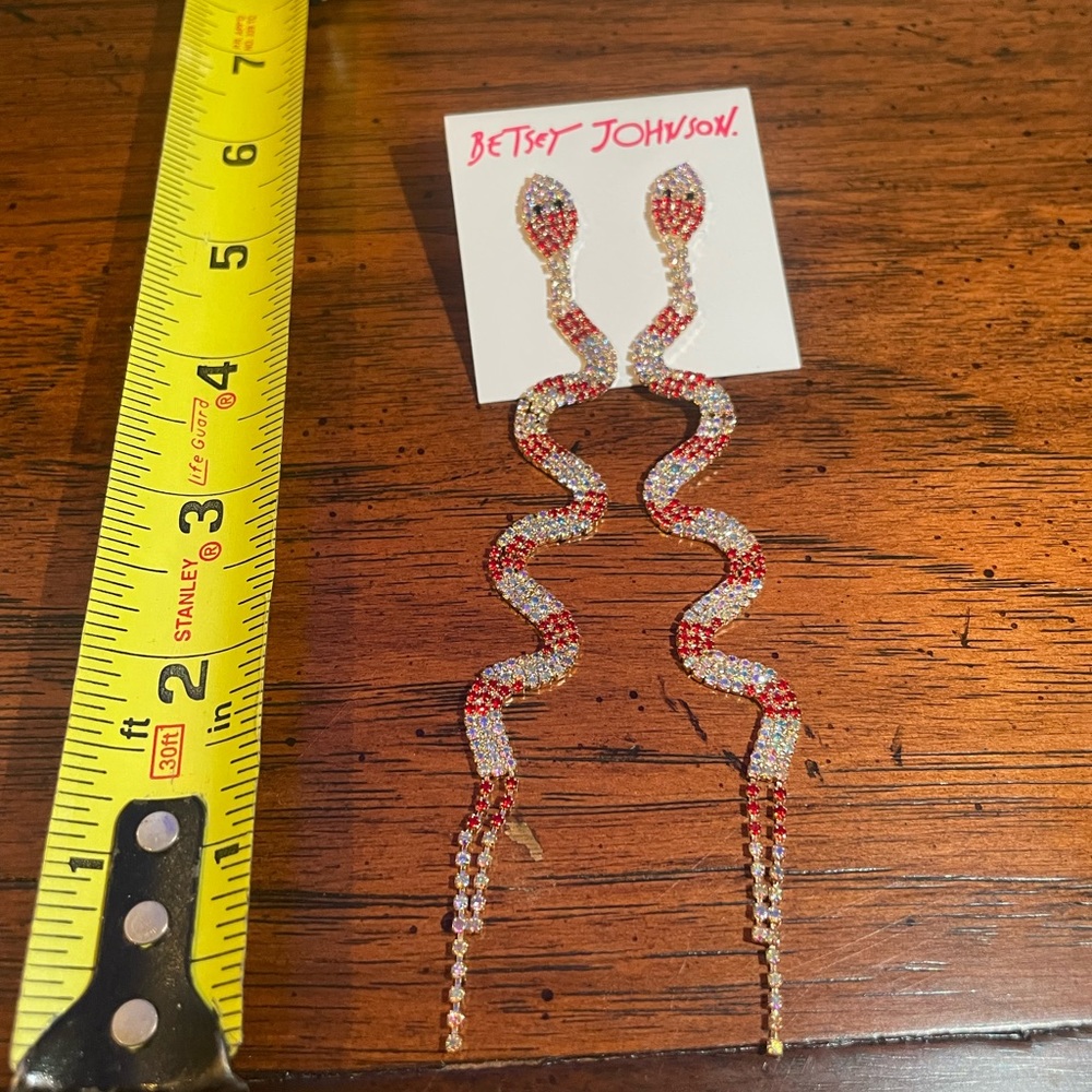 Betsey Johnson Shimmering Candy Cane Snake Earrings - Picture 3 of 4